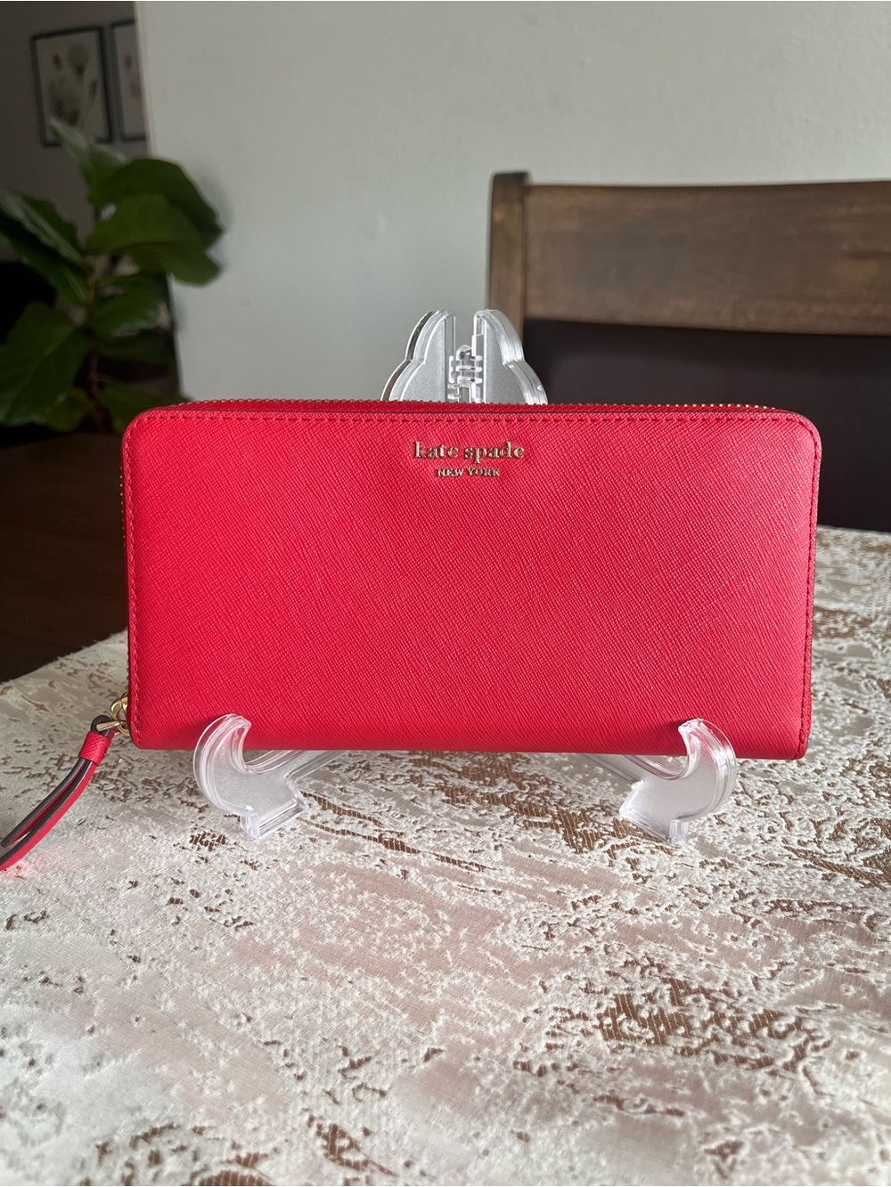 kate spade red zip-around wristlet wallet